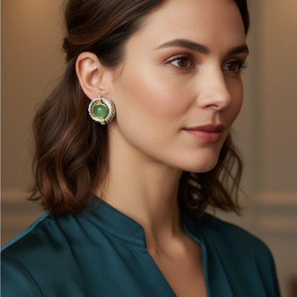 Givenchy Jewelry - ❌SOLD ❌Givenchy Emerald Color Stone Silver and Gold Plated Earrings